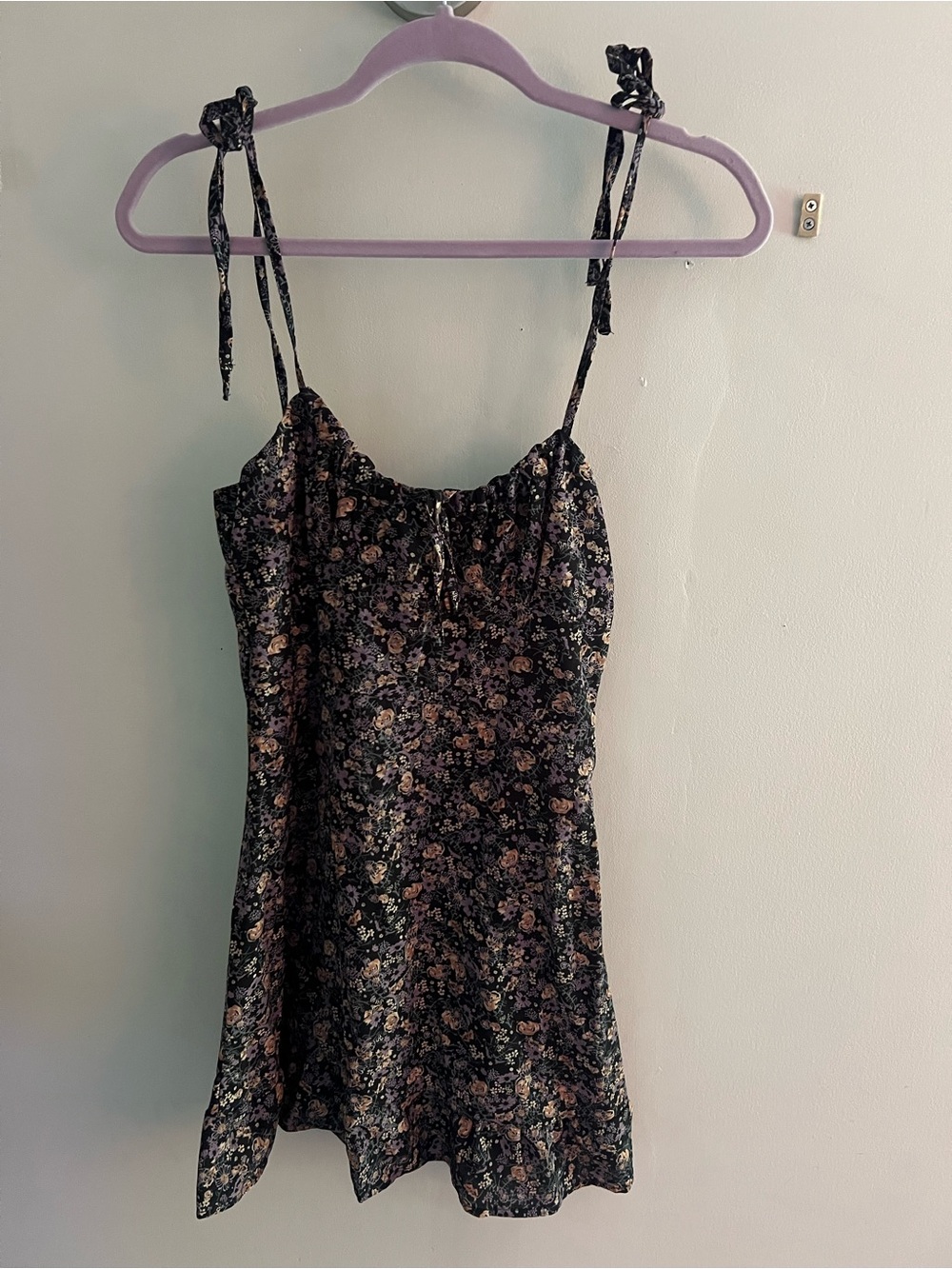Cider Black Floral Tie-Strap Mini Dress